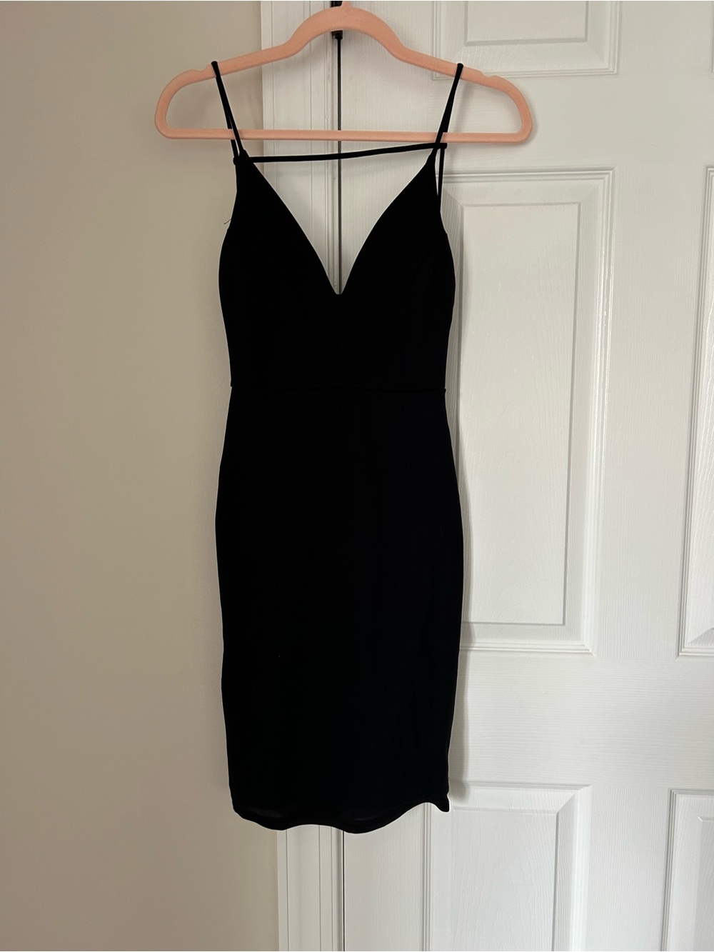 LuLu*s Black Deep V Strappy Bodycon Midi Cocktail Dress